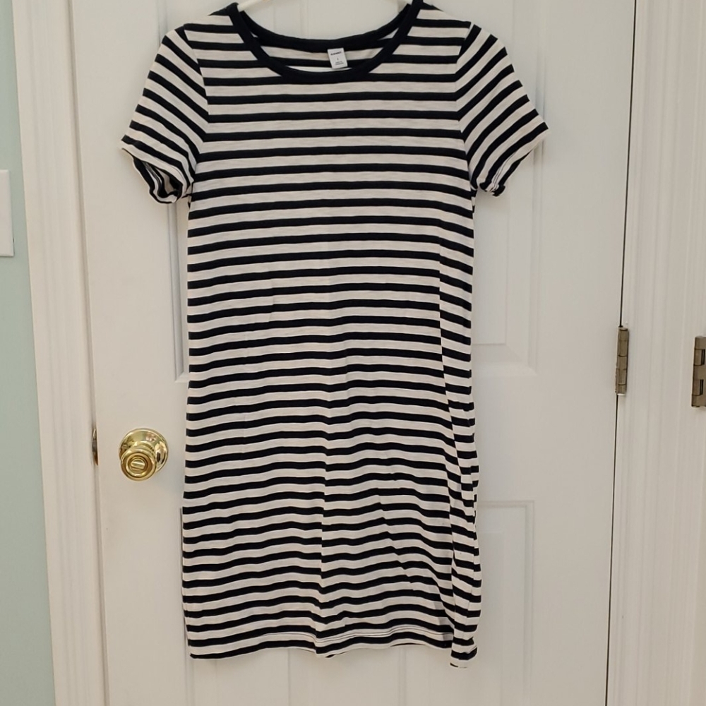 Blue & white striped shift dress